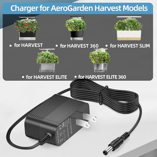12V Charger for AeroGarden Harvest 360 Slim Elite Power Cord Compatible with AeroGarden 100690 100691 100692 100693 100694 100695 Adapter Replacement Power Supply