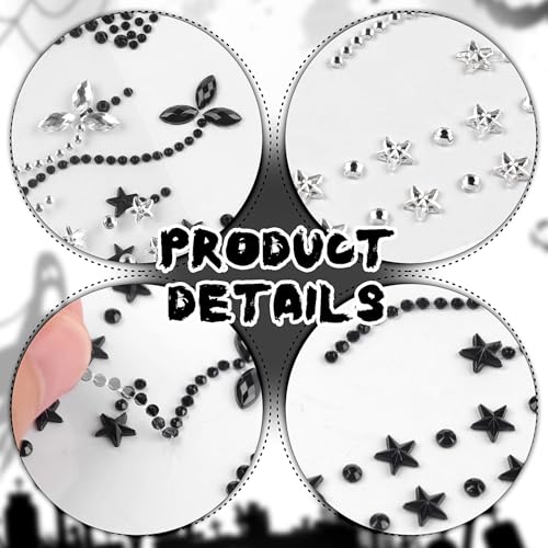 Eyeliner Gems for Cat Face Makeup, Rhinestone Festival Eyeliner Face Bindi Decorations Jewels Body Glitter Crystal Tattoo Sticker for Men Women Kids Halloween Prank Makeup Costume 2Sheets