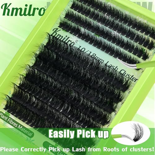Kmilro Fluffy Lash Clusters Kit 10+18mm Thick Cluster Eyelash Extensions Kit 180D D Curl Volume DIY Lash Extension 220pcs Thin Band Soft Wispy Individual Lashes Kit with Bond and Seal Lash Tweezers
