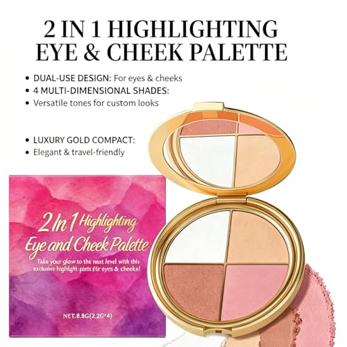 Eye & Cheek Palette - 4-In-1 Shimmer Eyeshadow Blush Highlighter