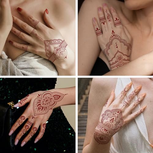 CHARLENT 12 Sheets Henna Tattoos for Women - Waterproof Temporary Body Art