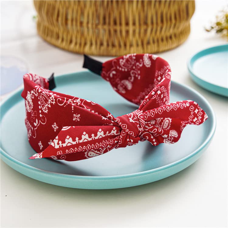 Cute Paisley Print Bow Headbands for Women - 4 Pack