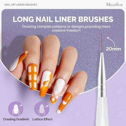 MelodySusie 5Pcs Nail Art Liner Brushes Professional Gel Polish Painting Art Design Pen Set for Thin Long Lines, Tiny Details, Fine Drawing, Delicate Coloring Sizes 5/7/9/11/20mm