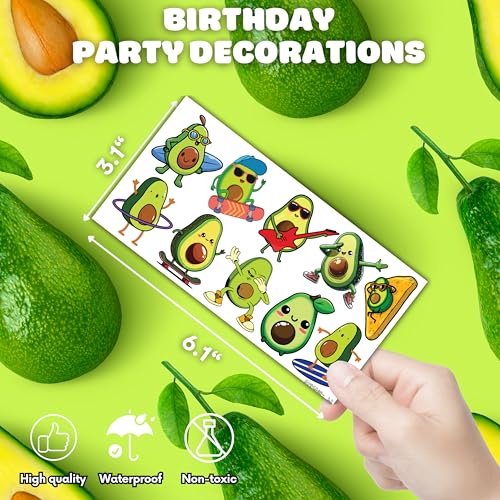 100 PCS Christmas Funny Avocado Temporary Tattoos Sticker Fruit Vegetable Mexican Fiesta Avocado Firts Birthday Party Favors Decorations Supplies Gifts Boys Girls Cute Fake Tattoo School Reward Themed