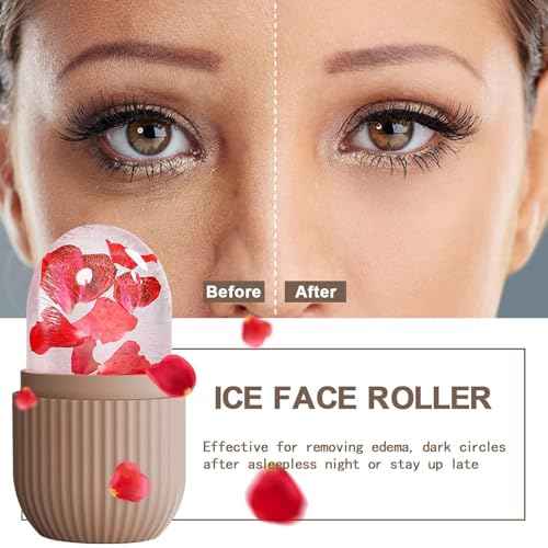 XHJRI Ice Face Roller Massager,Ice Cube Roller for Face, Eyes and Neck Naturally Conditioning and Skin Care,De-Puff Eye Bags,Reduce Migraine Pain,Reusable Massage Silicone Ice Mold (Coffee)