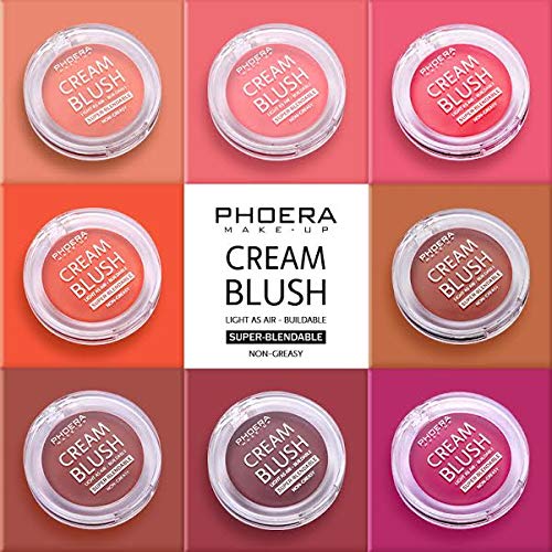 PHOERA Makeup Face Cheek Blush Cream Matte Blusher Super blend-able Sweat-Resistant Pressed Foundation Non_Greasy Palette (107 GRAPE)