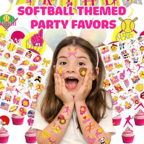 96 Softball Temporary Tattoos for Kids - Waterproof