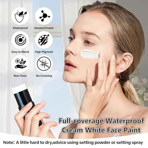 Go Ho Cream-Blendable Clown White Face Paint Stick,Full-coverage Waterproof Face Body Paint for Halloween Cosplay Jokester Zombie Vampire Skeleton Clown SFX Makeup,White Eye Black Stick