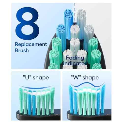 Bymore Electric Toothbrush for Adults,Travel Sonic Toothbrush with 8 Replacement Heads, Ultra Clean Rechargeable Toothbrush Portable One Charge for 330days 5 Modes 2mins Timer-Black