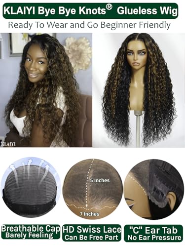 KLAIYI Ombre Brown Water Wave Glueless Wig 26 Inch Human Hair