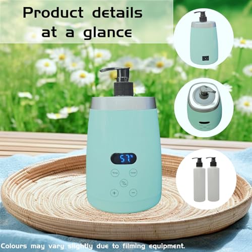 Massage Oil Warmer Professional Electric Lotion Digital Heater SPA, Compact Oil Warmer Heated Bottle for Beauty Salon Home,Automatic Thermostat Cream Heater wiht Two Oil Dispenser Bottle Funnel Green