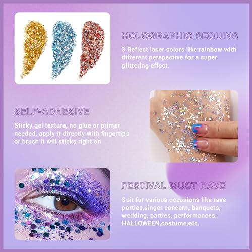 Gold Blue Red Face Body Glitter Set – Chunky Holographic