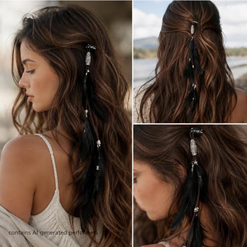 Feather Hair Clips, Boho Braided Extensions with Metal Buckle