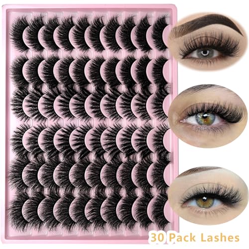 30 Pair Faux Mink False Lashes Kit - Fluffy 3D Wispy Eyelashes