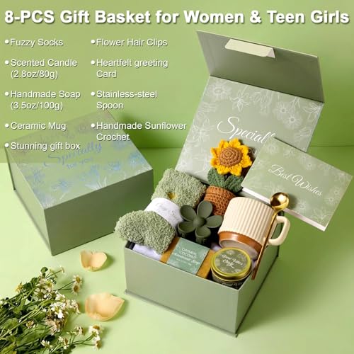 Self-Care Gift Box for Women - 8-Piece Spa Set with Candle & Socks