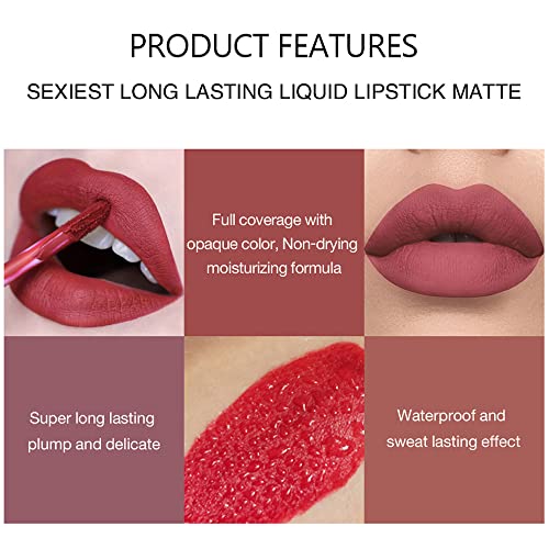 Matte Liquid Lipstick Set, 6Pcs Waterproof Long-Lasting Velvet