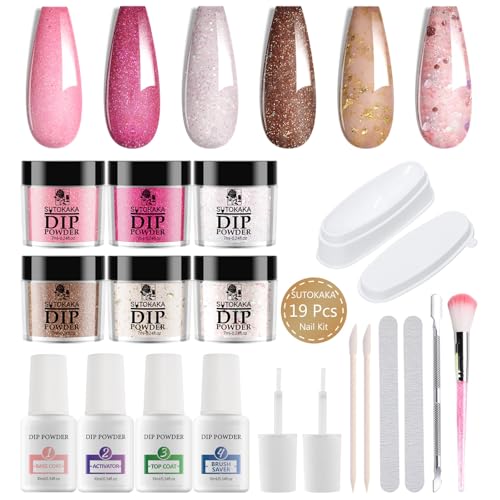 SUTOKAKA 6-Color Dip Powder Nail Kit - 19 Piece Manicure Starter Set