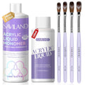 SAVILAND Monomer Acrylic Nail Liquid Kit: 12 OZ Non-yellowing Acrylic Liquid Monomer with 4PCS Acrylic Nail Brushes for Acrylic Application, Size 8/10/12/14