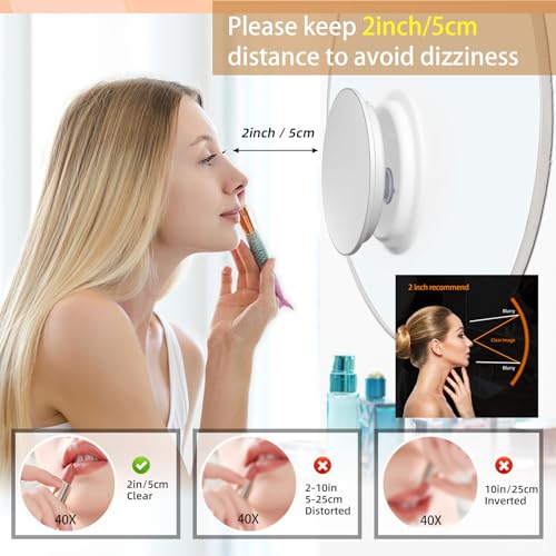 40X Magnifying Makeup Mirror with Suction Cups - 6 Inch Portable