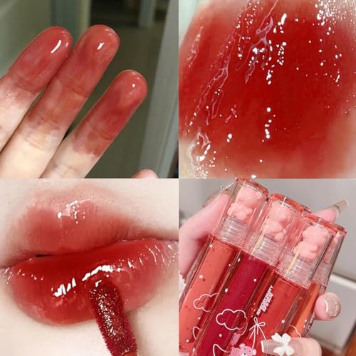 6-Color Bear Jelly Lip Gloss – Plumping, Moisturizing Lip Tint