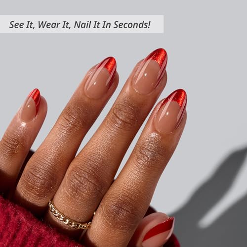BTArtbox Ruby Slipper Press On Nails Short Almond French Tip Kit - 32 Pcs