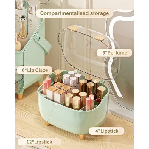 Lipstick Organizer For Vanity - Detachable Perfume Organizer (Thicken Upgraded), Lipstick Holder With Cover, Cosmetic Organizer (Green)