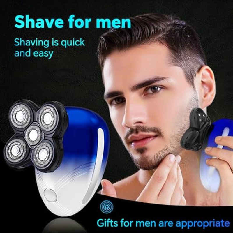 5-in-1 Electric Head Shavers for Bald Men,Wet Dry Waterproof Cordless Men's Rotary Razor for Head/Face,Grooming Kit with Nose Trimmer-Hair Clippers, LED Display, USB Type-c Charging Rechargeable