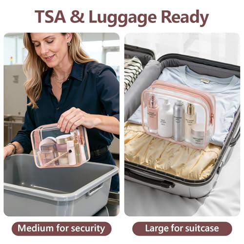 Clear Makeup Bag Travel Set - TSA Approved Toiletry Bags, 2 Pack