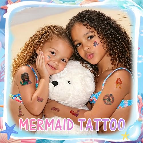 Mermaid Temporary Tattoos for Kids - 10 Sheets 90+ Designs