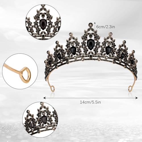 Black Queen Crown Tiara for Women - Rhinestone Wedding & Prom Accessory