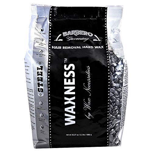 Barbero Stripless All-in-One Hard Wax Kit with Metallic Heater, 2 lb (900 g) Hard Wax Beads, 100 Applicators & Collars ? Professional Wax Removal ? Made in Italy