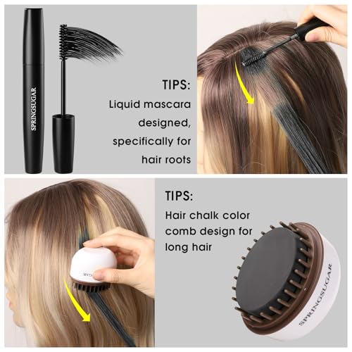 Springsugar Temporary Hair Chalk & Mascara Dye Kit - Washable Vibrant Colors for Kids & Adults