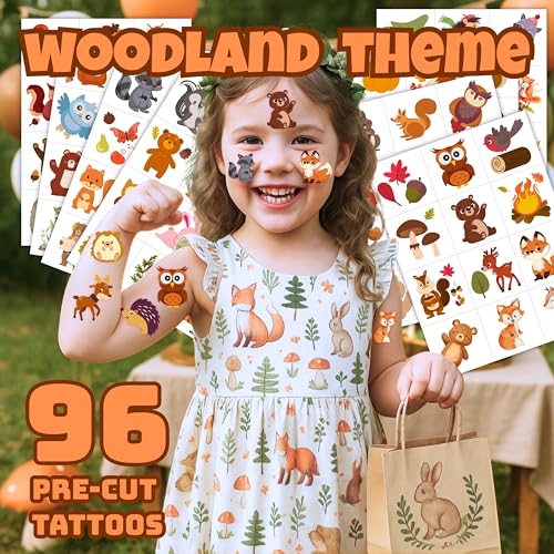 96pc Woodland Animal Temporary Tattoos for Kids - Pre-Cut