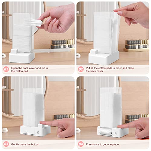 Automatic Cotton Pad Holder, Square Press Out Cosmetic Cotton Makeup Removers Pad Holder, Makeup Organizer Container Dispenser Storage Display Rack (White)