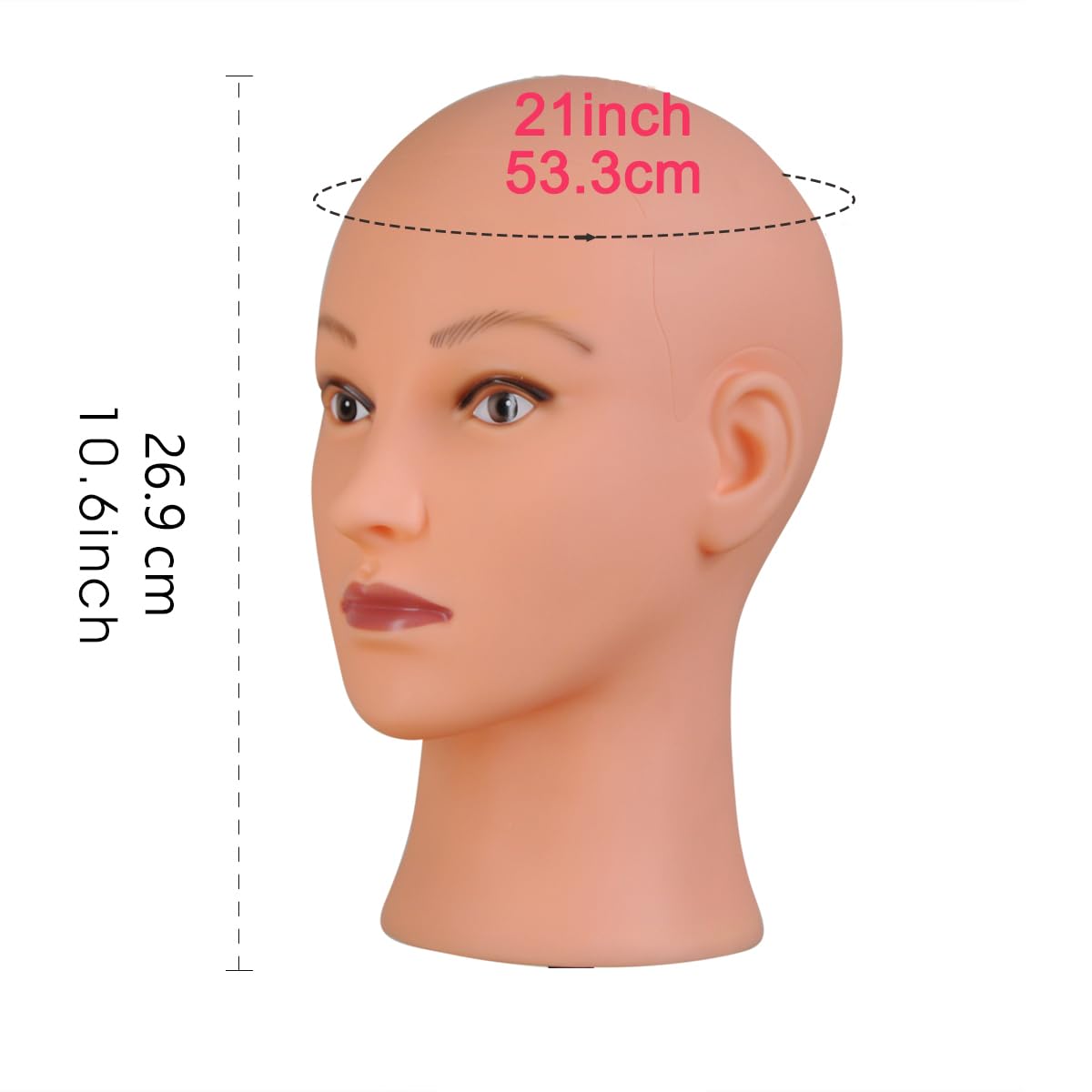 hairyhme Bald Mannequin Head, Female Head for Wig Making and Display Professional Cosmetology Model Head Orange Skin (D-Orange-21inch)