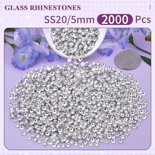 Clear Flatback Crystal Glass Rhinestones SS20 5mm - 2000 Pcs for DIY Crafts