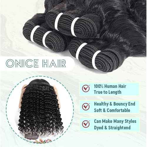 12A Bundles Deep Wave Human Hair - 3 Pack Deep Wave Double Strong Weft Hair Bundle 100% Unprocessed Brazilian Deep Curly bundles Wet And Wavy Real Human Hair For Women(24 26 28 Inch)