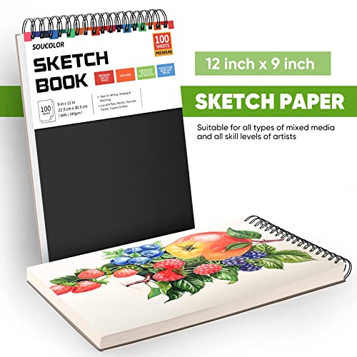 Soucolor Sketch Book 9x12, 100 Sheets, 68lb Acid-Free Paper