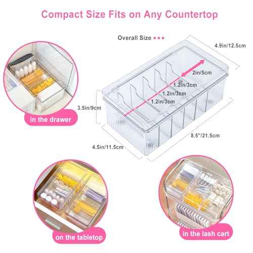 Lash Extension Organizer and Storage, Lash Cart Organizer for Lash Techs, Eyelash Extension Supplies Organizer Storage Box, Acrylic Lashes Supplies Container, Eyelash Beauty Organizer with Lid Clear