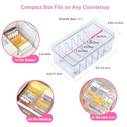 Acrylic Lash Extension Organizer with Lid - 6 Compartment Storage Box