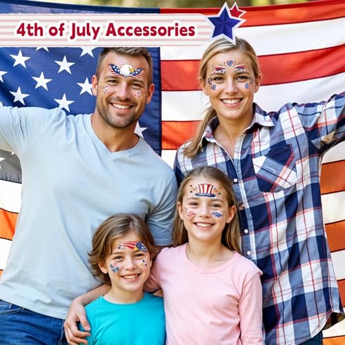 Patriotic Temporary Tattoos for Kids, 12 Sheets 4th of July Face Stickers