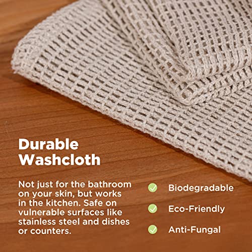 Bean Products Hemp Washcloth - Loose Weave Design for Effective Cleaning - Open Knit Exfoliating Wash Cloth - Fast Drying, Hemp & Organic Cotton - 10¡± x 12¡±, 4 Pack