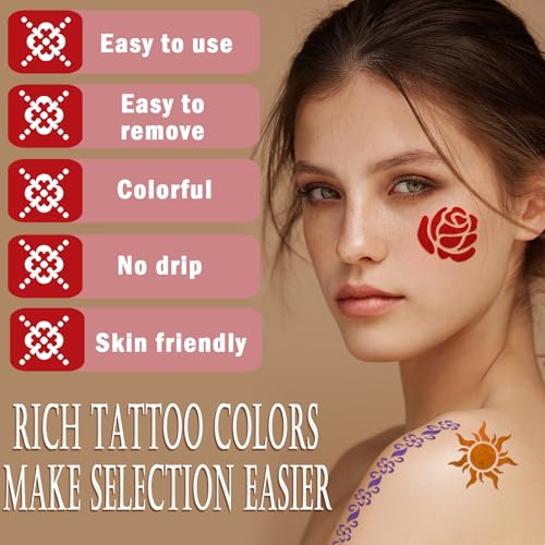 Temporary Tattoo Markers with 155 Stencil Designs, 12 Metallic Colors