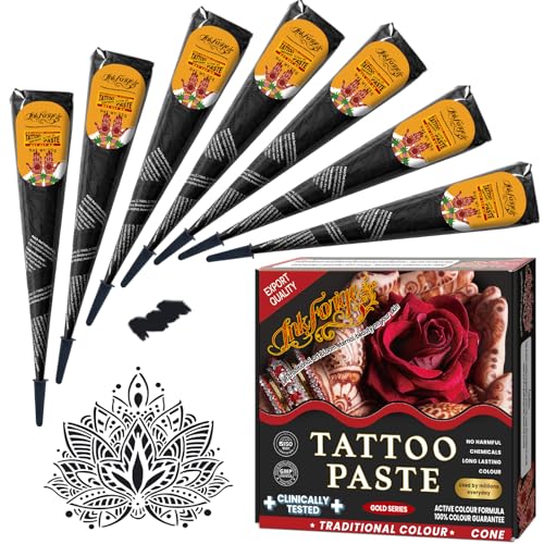 7Pcs Black Temporary Tattoo Cones - Natural Henna Paste Kit