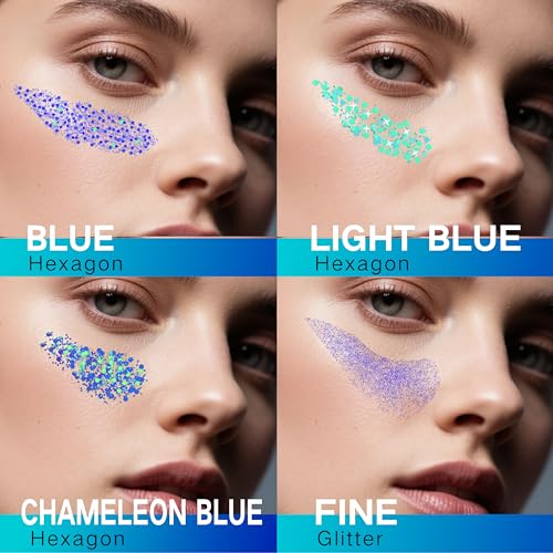 Blue Glitter Gel Set for Hair & Face - 4th of July Makeup