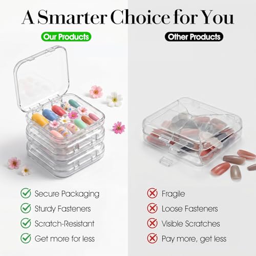 48 Sets Clear Press-On Nail Storage Boxes with Adhesive Tape