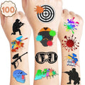 Paintball Temporary Tattoos for Kids - 100 PCS (10 Sheets)