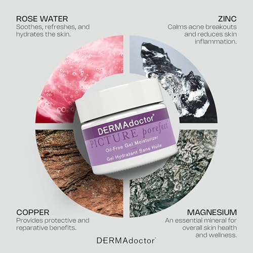 DERMAdoctor Picture Porefect Dermatologist Formulated Oil Free Facial Moisturizer, Pore Minimizer for Acne or Oily Skin, Daily Face Lotion for Men & Women with Zinc & Copper Peptides - 1.69 oz