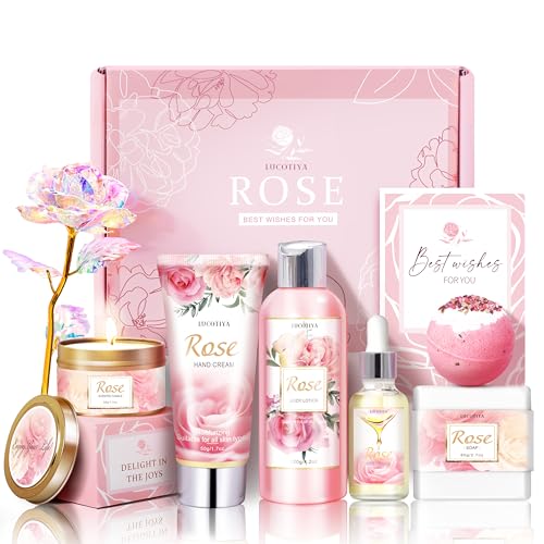 Rose Spa Gift Basket Set for Women | Self-Care Bath & Body