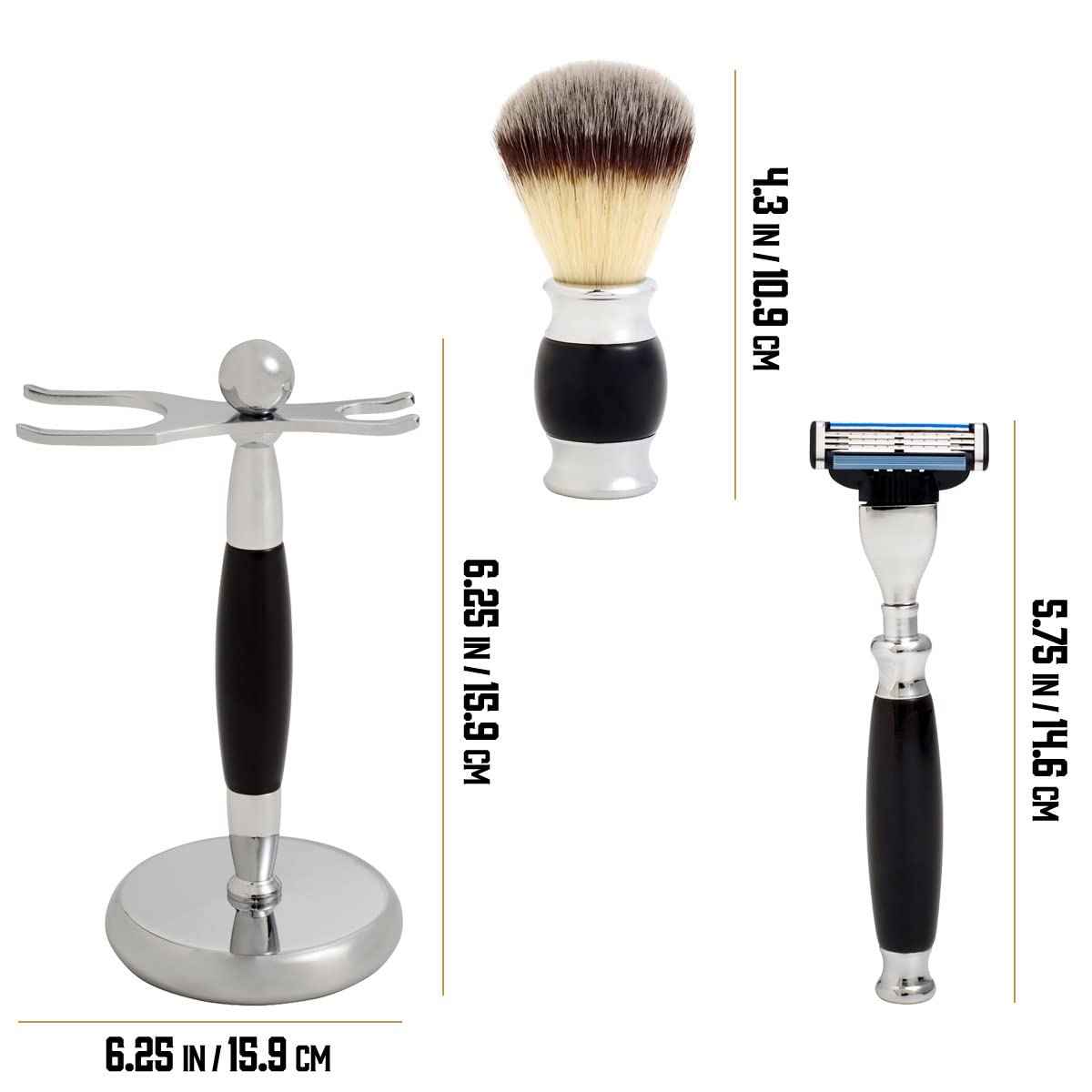 Union Razors SS3 Black Three Piece Shave Kit with Razor, Shaving Brush and Stand.